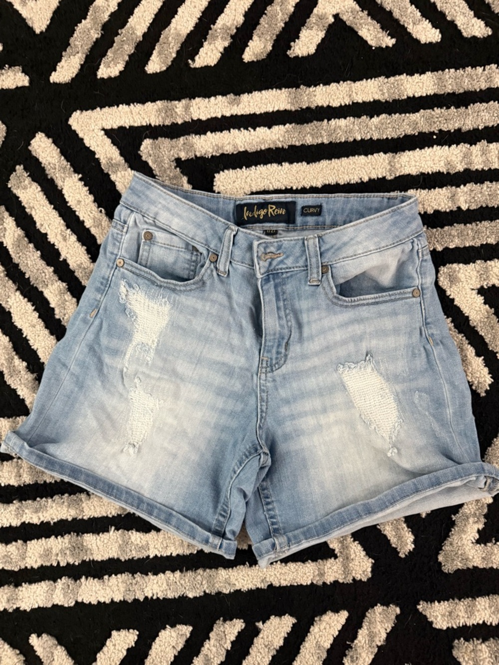 Indigo Rein Light Blue Distressed Roll-Cuff Denim Shorts